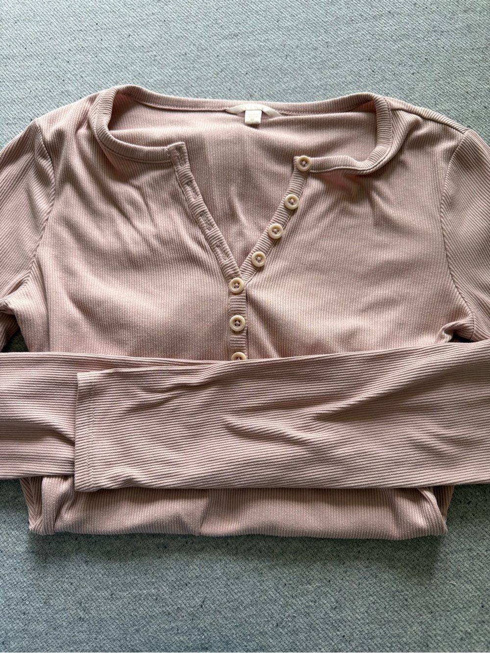 Guess Ribbed Long Sleeve Bodysuit- Light Mauve